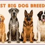 Best big dog breeds comparison showing Golden Retriever Great Dane German Shepherd and Saint Bernard"